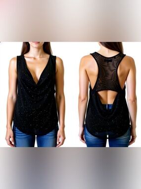 Women's Black‎ Mesh Back Drape Tank Top by Guess